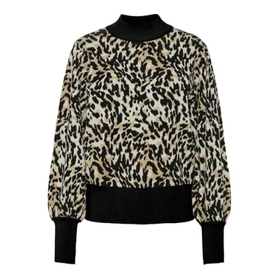 Afbeelding van YASFONNY LS KNIT Pullover S. NOOS, Zwart//Aop: leo print, XS