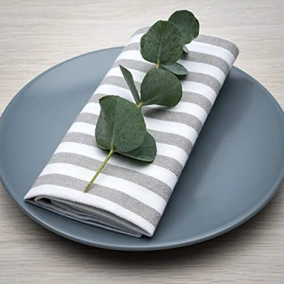Afbeelding van FILU servetten 8 pack grijs/wit gestreept (kleur en design naar keuze) 45 x cm stoffen van 100% katoen in Scandinavische landhuisstijl