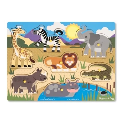 Afbeelding van Melissa &amp; Doug Houten Knopjespuzzel Safari 7 delig