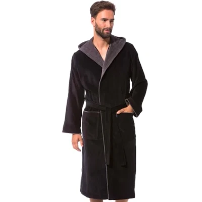 Afbeelding van Morgenstern heren sauna badjas met capuchon van puur velour katoen zwart XL