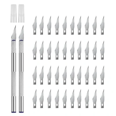 Afbeelding van YPYMOD 2 stuks precisiesnijder met 40 reservemesjes voor hobby, kunst, snijwerk (zilver)