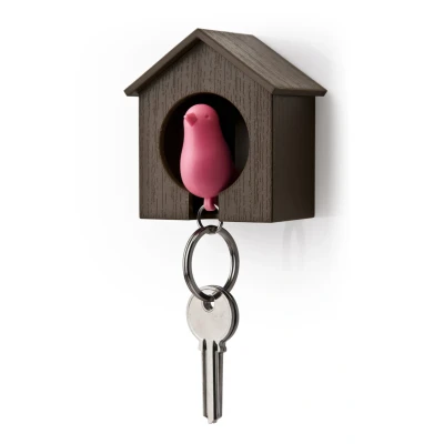 Afbeelding van Qualy Sleutelhouder Sparrow Vogel Bruin Roze 7x4,5x7cm Nice thingZ