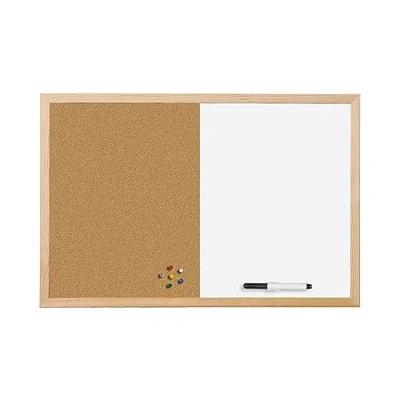 Afbeelding van Bi Office Combi Bord, Kurk en Magnetisch Whiteboard met Houten Omlijsting, 600x450 mm
