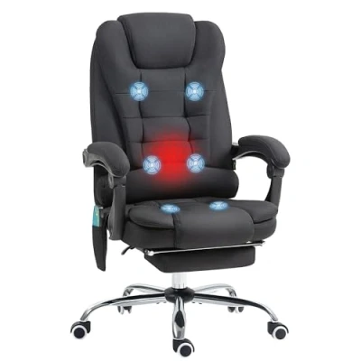 Afbeelding van Vinsetto bureaustoel met massagefunctie, ergonomische lig en warmtefunctie, in hoogte verstelbaar, computerstoel voetensteun, zijvak afstandsbediening, zwart