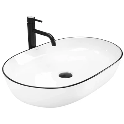 Afbeelding van REA Cleo Opzetwastafel Waskom 60.5 x 41 14 cm Glans Wit Zwarte Edge