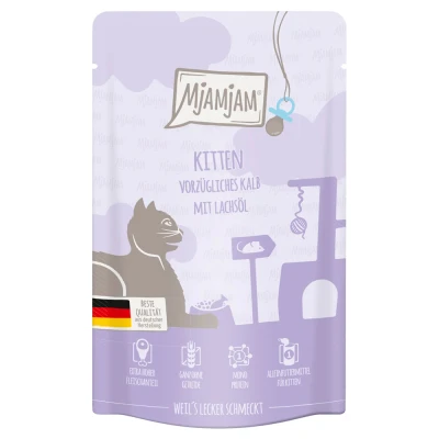 Afbeelding van 12x125g MjAMjAM Kitten Excellent Kalf met Zalmolie nat kattenvoer