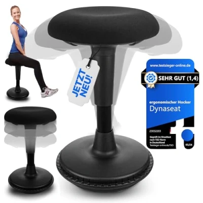 Afbeelding van Dynaseat ergonomische kruk, in hoogte verstelbaar, om te zitten en staan, zwart, 45 65 varianten, bureaukruk met zwaaieffect, stahulp
