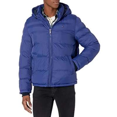 Afbeelding van Tommy Hilfiger Klassieke donsjack met capuchon voor heren (standaard en groot lang) alternatieve buitenkledingjas, koningsblauw, XL