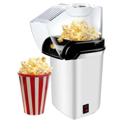 Afbeelding van popcornmachine, mini popcornmaker, elektrische voor thuis, 2 minuten snel, vetvrij, olievrij, krachtige 1200 watt feestjes, filmavonden, thuisbioscoop (wit)