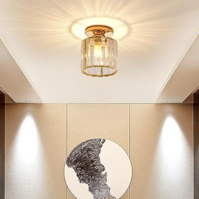 Afbeelding van Moderne Kristallen Plafondlamp, Mini Goud Plafondlamp E27 Ronde Kroonluchter, Voor Hal Entree Keuken Slaapkamer Woonkamer Verlichting