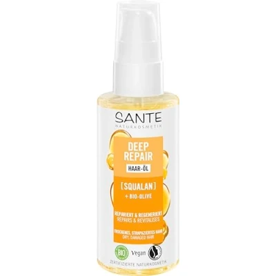 Afbeelding van SANTE Naturkosmetik Deep Repair Squalan Haarolie + biologische olijf, veganistische haarverzorgingsolie voor intensief verzorgd en zijdezacht soepel haar, herstelt regenereert beschadigd 75
