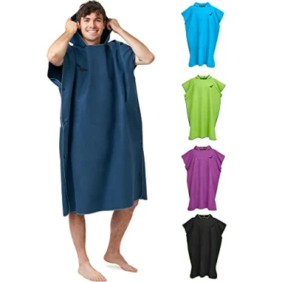 Afbeelding van Zwemponcho voor dames &amp; heren, compact en zeer licht, surf poncho, omkleed handdoek, handdoek poncho uit microvezel evenals een op het strand (Maat M Marineblauw/Grijs)