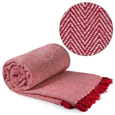Afbeelding van Emma Barclay Visgraat Gerecycleerde Katoenen Patroon Stoel Sofa Setee Bed Gooi Over Deken in Rood 70x100 (178x254cm)