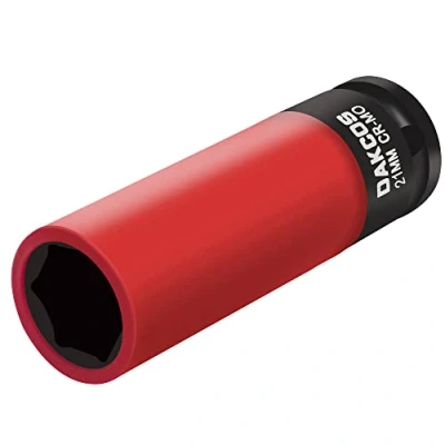 Afbeelding van DAKCOS 1/2 Inch Drive Wheel Protector Impact Socket Dunne Muur Diepe Set met Plastic Mouw 6 Point Cr Mo Metrische Beschermende Lug Moer 21mm