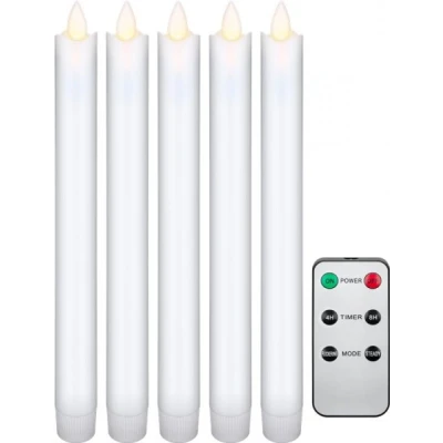 Afbeelding van Set van 5 witte LED echte wax stokkaarsen inclusief afstandsbediening, de mooie en veilige verlichtingsoplossing voor in huis, loggia, kantoor, ...