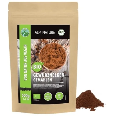 Afbeelding van Alpi Nature organische kruidnagel grond (500 g) kruidnagelbodem van gecontroleerde teelt organisch klimpoeder 100% natuurlijk kruiden kruidnagelpoeder zonder veganistisch