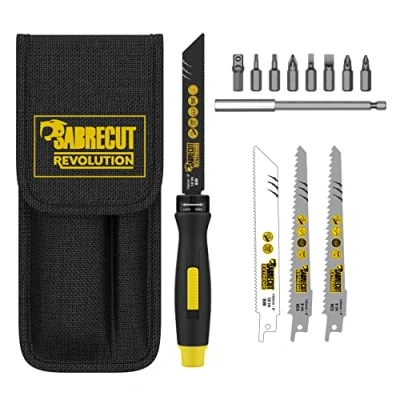 Afbeelding van 15 x SabreCut SCRS01 4 in 1 zaag en schroevendraaierset Instelbaar snelwisselhandvat met hoog koppel, schroevendraaierbits, zeskant naar vierkant adapter, verlengstuk, bladen etui