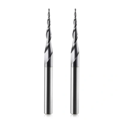 Afbeelding van HOZLY Kogelkopfrees, conische CNC frees, kogelfrees, 2 stuks, R0.5 spiraalgroeffrees, bit 6 mm schacht fluiten, schachtfrees, HRC55, 0,5 radius, snijbits met AlTiN coating voor 2D/3D gravure
