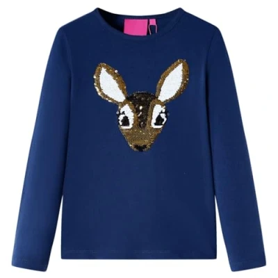 Afbeelding van Kindershirt lange mouwen hert van pailletten 116 marineblauw