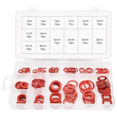 Afbeelding van Sluitring Rood Staal Papier Vezel Platte Wasmachines Kit Isolatie Wasmachine Diverse Set Met Doos 150Pcs 14 Maten