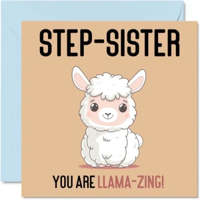 Afbeelding van Verjaardagskaarten voor stiefzus lama zing grappige gelukkige verjaardagskaart van stiefbroer, broer of zus verjaardagscadeaus, 145 mm x grap wenskaarten vrouwen haar