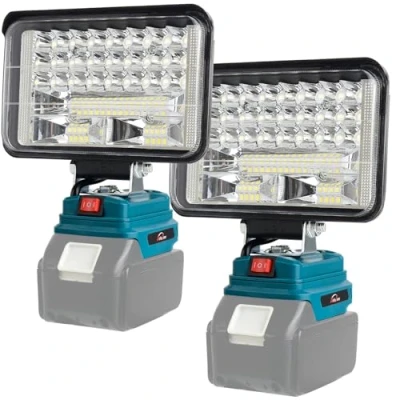 Afbeelding van AUTOJARE Acculamp van 5 inch voor Makita, 18 V, 60 W, draadloze led werklamp, 5200 lumen, draagbare schijnwerper, 2 helderheidsniveaus, bouwplaatslamp met USB opladers (2 stuks, geen accu)