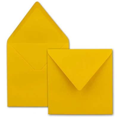 Afbeelding van FarbenFroh Vierkante enveloppen in honinggeel (geel), 15,5 x cm, zonder venster, met natte plakrand, 110 g/m², voor uitnodigingskaarten bruiloft, verjaardag en meer, 50 stuks