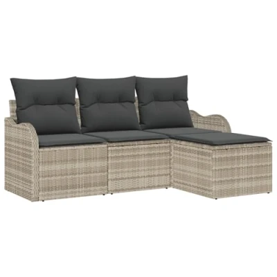 Afbeelding van vidaXL 4 delige tuinsofa set met kussens lichtgrijs poly rattan