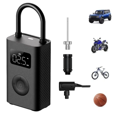 Afbeelding van HDeye Mijia draagbare luchtcompressor 2, 0,2 10,3 bar 3 150 psi, elektrische luchtpomp met 2000 mAh batterij, USB C opladen, zwart