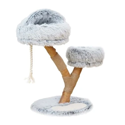 Afbeelding van Fudajo Designer krabpaal in takkenmodel 80 cm met pluche en perenhout kattenkrabpaal grot