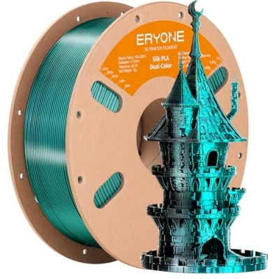 Afbeelding van Eryone Silk Dual Color filament PLA 3D printer 1,75 mm, 0,03 coëxtrusie glinsterend filament, 1 kg, groen &amp; zwart