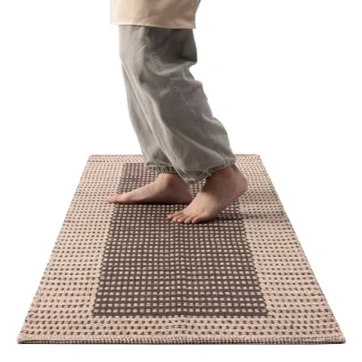 Afbeelding van HOMELEVEL loper tapijt voor keuken 60 x 180 cm Antislip vloerkleed 100% katoen Keukenloper wasbaar Ook in de gang Beige en bruin