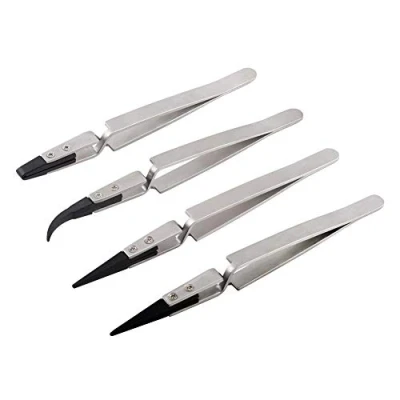 Afbeelding van WANDIC Antistatische pincet, set van 4 plastic pincetten ESD roestvrij staal, precisie zelfborgende pincet voor elektronica, laboratorium, sieraden ambachten