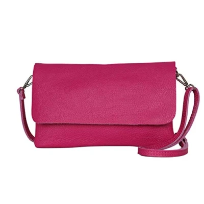 Afbeelding van AmbraModa GLX11 Crossbodytas, Clutch, telefoontas van echt leer met afneembaar en verstelbare schouderriem, passend voor mobiele telefoons tablets tot 7 inch. Fuchsia