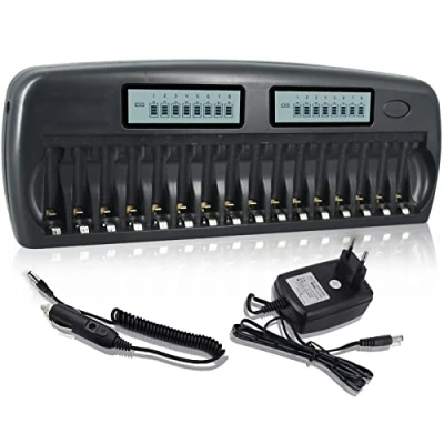 Afbeelding van PALO 16 schacht/sleuf LCD display Smart oplader voor AA/AAA NiMH/NiCd accu&#039;s met geïntegreerde IC bescherming en voeding (opgeborgen oplader)