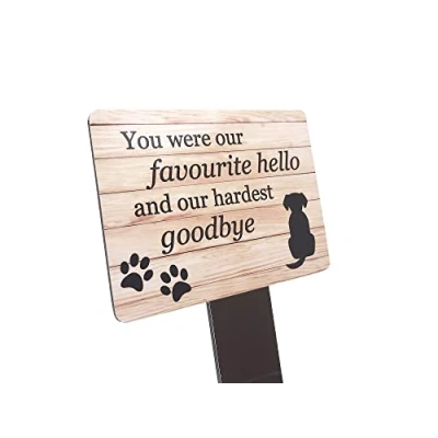 Afbeelding van Herdenkingsplaat voor honden met grondpen, tuingraf marker perfecte eerbetoon huisdieren een keuze uit herdenkingsgedichten. Waterdicht en slijtvast. Wereldwijd verzonden. (Hardest Goodbye)