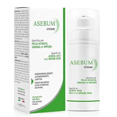 Afbeelding van Asebum Cream Antiacne Crème, bestrijdt acne, puistjes, mee eters, gezichtscrème voor vettige en acjenese huid, talgverwijdering, matterend effect, 95% natuurlijk