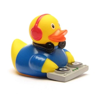 Afbeelding van Duckshop badeend Discjockey DJ I piepende eend L: 10,5 cm incl. sleutelhanger in set