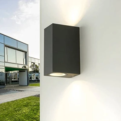 Afbeelding van Licht Erlebnisse AALBORG, buitenlamp, glas, aluminium, antraciet, IP44, binnenplaats, balkon, afmetingen: 9,2 cm, GU10 Up&amp;Down moderne outdoor wandlamp