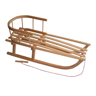 Afbeelding van Bambiniwelt Houten slee met rugleuning en trekkoord, rugleuning, kinderslee, van hout, kinderslee