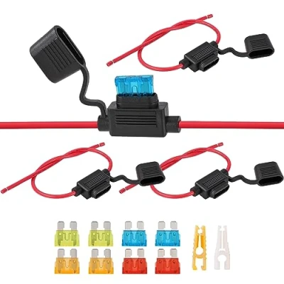 Afbeelding van Waterdichte zekeringhouder voor auto met draden, 14 AWG, platte 8 stuks, middelgrote zekering, 5 A, 10 15 20 vrachtwagen, motorfiets, boot, 12 V 32 V, zwart
