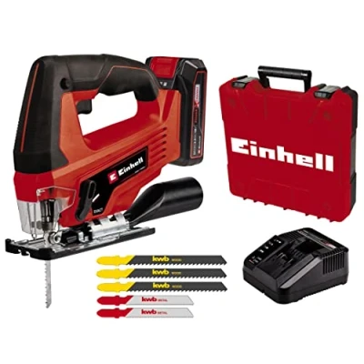 Afbeelding van Einhell Accu Decoupeerzaag TC JS 18 Li Kit Power X Change V/Li ion Slaghoogte: 20 mm Versteksneden: max. 45 Incl. 5 zaagbladen 2.5 Ah en 1x lader