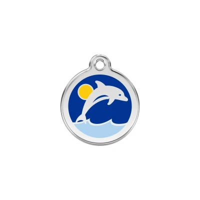 Afbeelding van Dolphin Navy roestvrijstalen hondenpenning small/klein dia. 2 cm RedDingo
