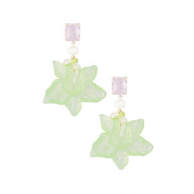 Afbeelding van Bloemen parel feest oorbellen groen oorbel statement oricidee