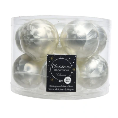 Afbeelding van Decoris Kerstballen 10 st wit ijslak glas mat glans 6 cm