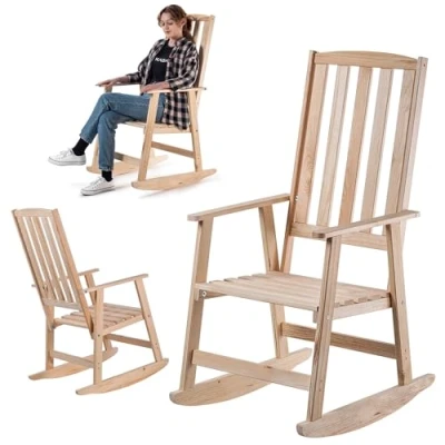Afbeelding van KADAX schommelstoel met armleuningen, van hout, tuinschommelstoel, houten stoel, relaxstoel, tuinstoel (licht)