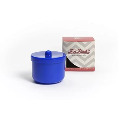 Afbeelding van Dr. Bauer&#039;s reinigingsbad doos met blanke spoelinzet, prothesdoos, gebitsdoos, prothesendoos inzetstuk, beugeldoos (blauw)
