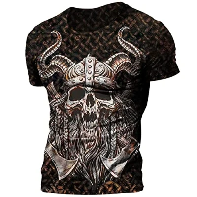 Afbeelding van PERSIMONE Heren Viking T Shirt Retro Casual Odin 3D Digitale Print Ronde Hals Korte Mouw Tops Gym Workout shirts, # 5, 4XL