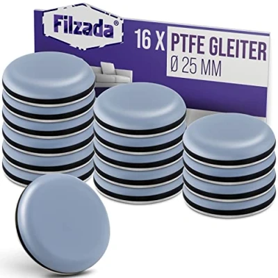 Afbeelding van Filzada® 16x Teflon glijders zelfklevend Ø 25 mm (rond) professionele meubelglijders/tapijtglijders PTFE (Teflon)