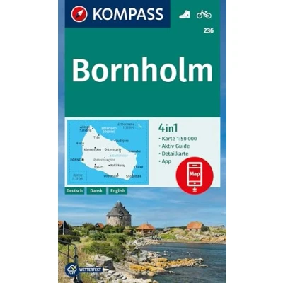Afbeelding van KOMPASS Wanderkarte 236 Bornholm 1:50.000: 4in1 mit Aktiv Guide und Stadtplan inklusive Karte zur offline Verwendung in der App. Fahrradfahren.